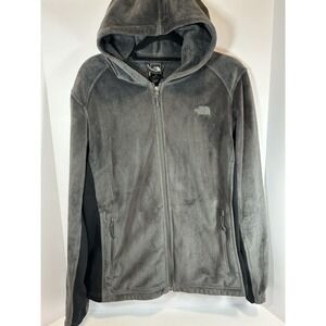 Vintage North Face Women's Large Osito Fleece Hoodie Jacket Grey EUC